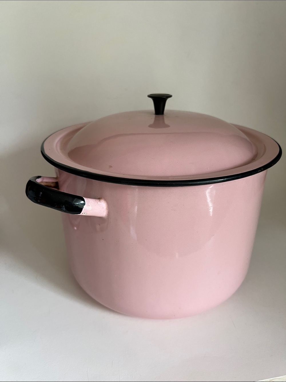 Pink 9” Enamel Stockpot with Lid - vintage Home Kitchen Cookware